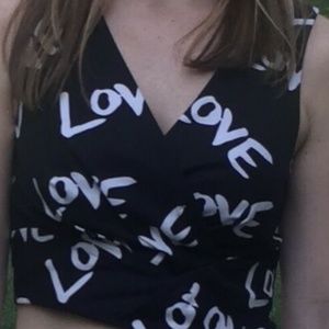 Size 0 LOVE crop top, black and white designer Rachel Roy brand, zip back